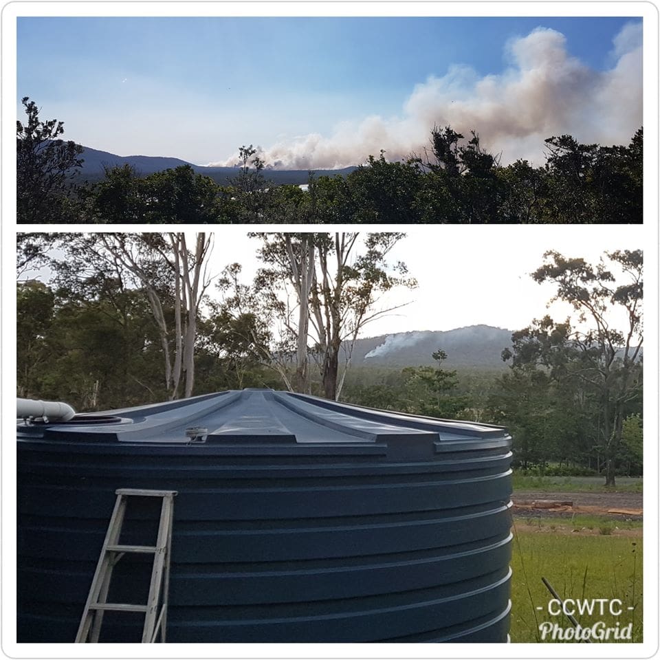 Water tank and nearby fire which can cause ash contaminants