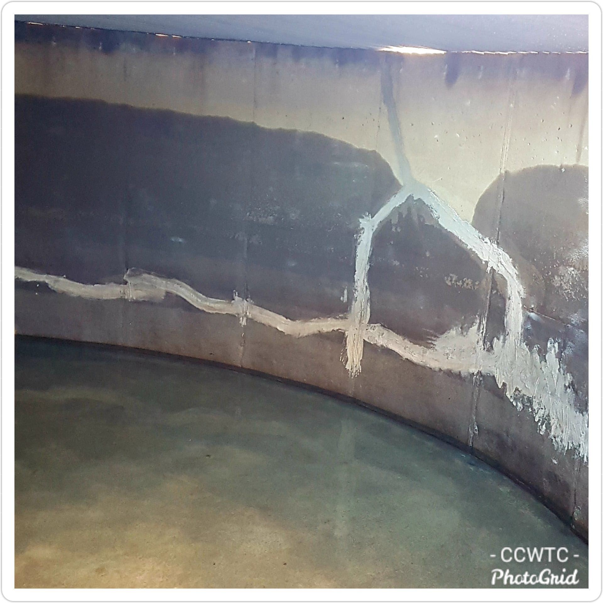 Tank crack interior - Murrumbateman Concrete tank interior showing repaired cracks